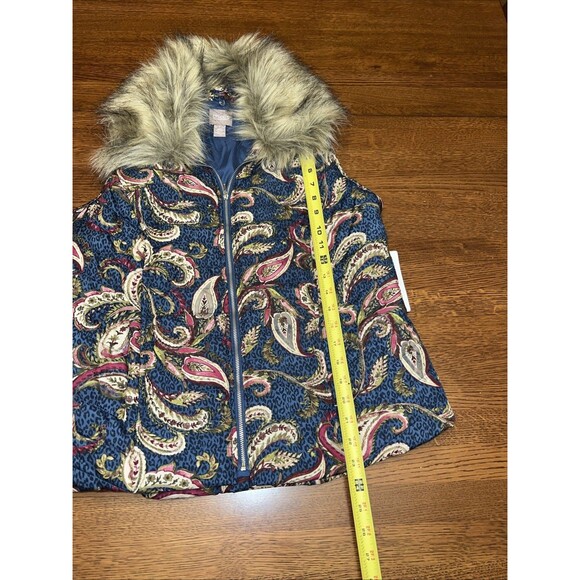 Chico's Zip Vest Size 1 M Puffer Vest Women’s Jacket Quilted Faux Fur Collar - Picture 8 of 8